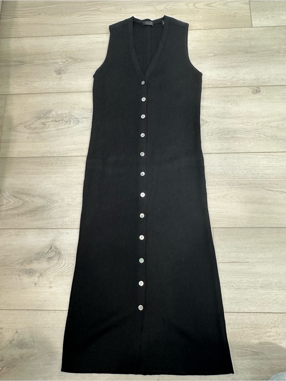 ATM Black Ribbed Button Front Maxi Dress Size S